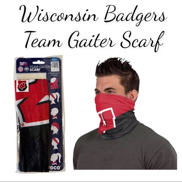 NIP Wisconsin Badgers Team Gaiter Scarf, Red/White/Black - Picture 1 of 12
